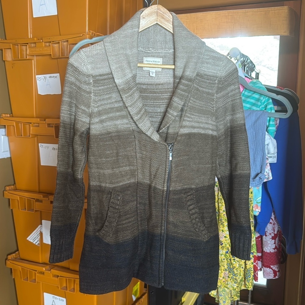 Field & Stream Brown Ombré Knit Sweater Cardigan Size Small Oversized - Picture 1 of 10